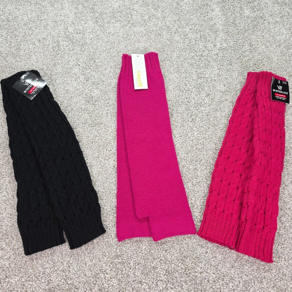 2 Winterlace Leg Warmer 1 Capelli Arm/Hand Warmers Cable Knit Pink Black NWT